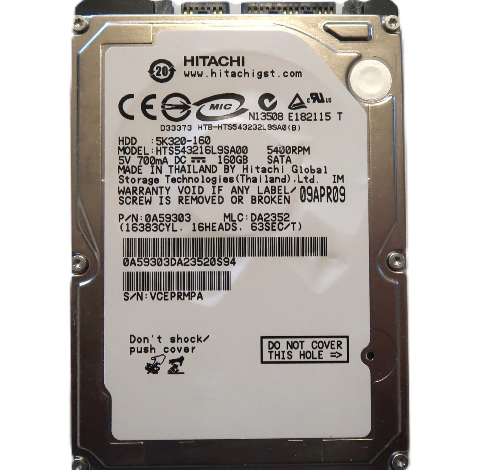 160GB SATA Hitachi 5400 RPM 2.5" HDD Windows,Linux,MAC Laptop Desktop
