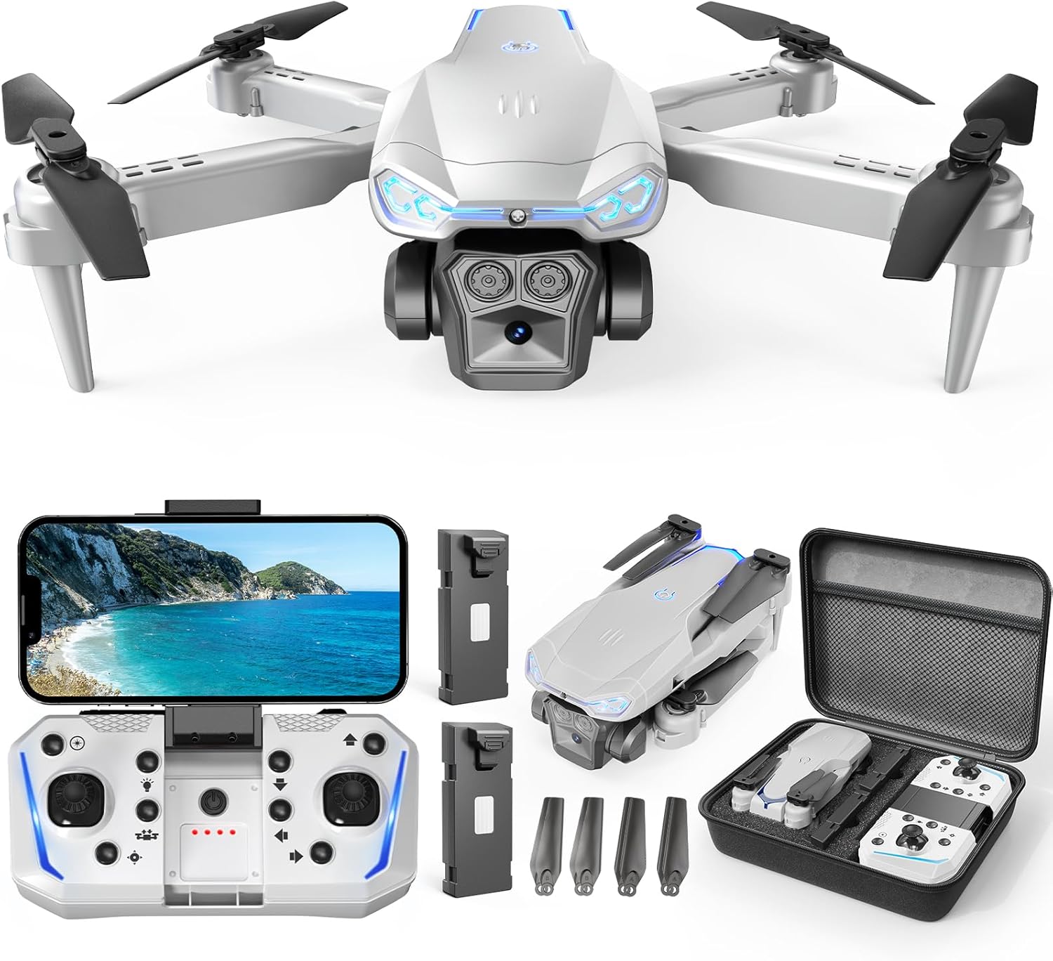 1080P HD Foldable Drone with Camera for Adults & Kids, RC Quadcopter with One-Key Takeoff/Landing, Altitude Hold, Waypoint Flight, 360° Flip, 2 Batteries, Easy-to-Fly Toy for Boys and Girls