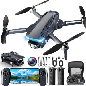 Drone with Camera, 2K HD FPV Drones with GPS Auto Return, Circle Fly, Waypoint Fly, 5G Transmission, Gestures Selfie, Brushless Motor, Lightweight Foldable Drone for Kids Adults Beginner, 2 Batteries