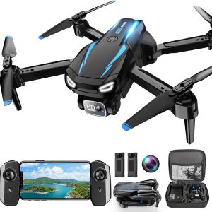 Drone with Camera, 1080P HD FPV Foldable Drone for Kids Adults beginners, Remote Control Quadcopter with Stable Hover, Gestures Selfie, Waypoint Fly, 3D Flips, One Key Start, 2 Batteries
